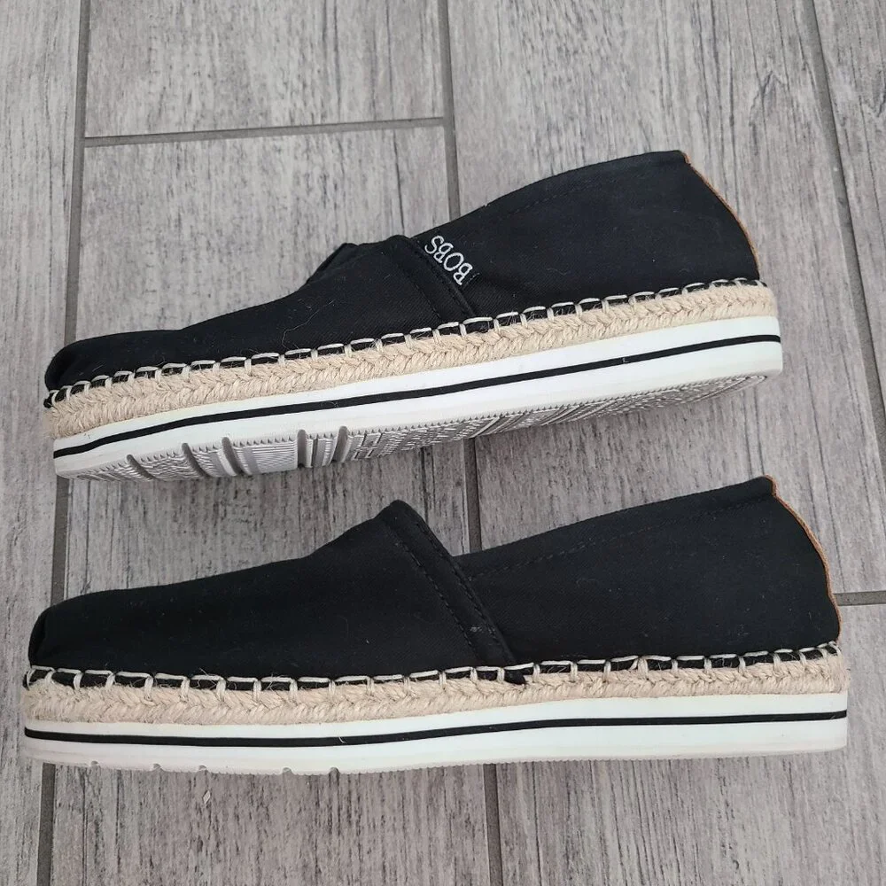 BOBS from Skechers Women's Black Canvas Espadrille Slip On Shoes Size 6